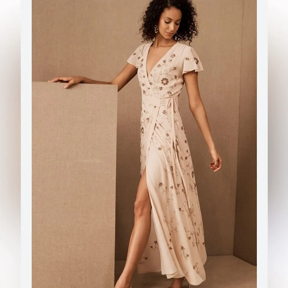 BHLDN Anthropologie Plymouth WrapBeaded Dress Size 0